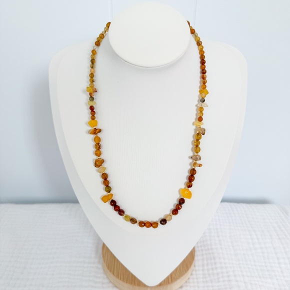 NEW Gemstone 19” Beaded Necklace - Semi-precious Agate Beads - Handcrafted - Picture 1 of 6